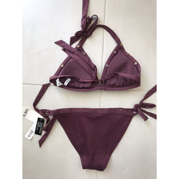 Bar III Bikini Set Ribbed Grommet Halter Padded Swimwear - Picture 5 of 10